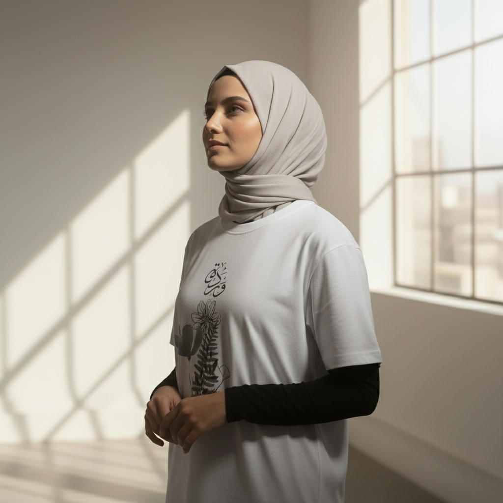 Kultor Oversized T-Shirt | Arabic Calligraphy "Warda" Rose Script | White Premium Cotton